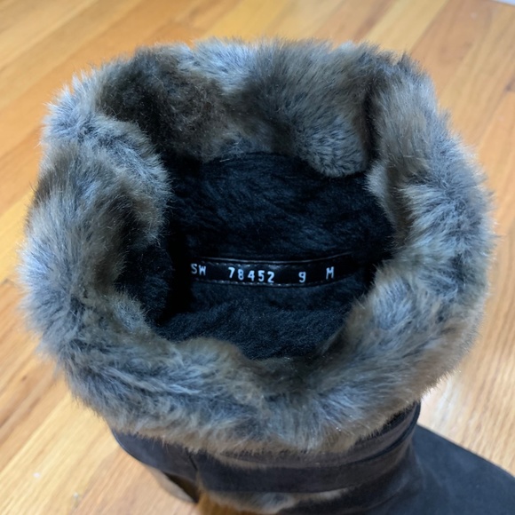 Stuart Weitzman Furstup Slate Grey suede Booties 9 Faux fur pull in buckle Heel - Picture 5 of 16